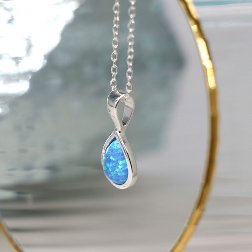 Sterling Silver Teardrop Blue Opal Necklace by Peace of Mind